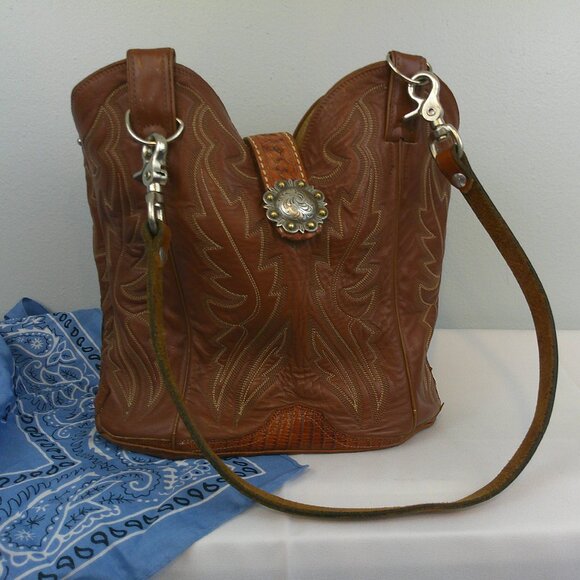 Justin Boot Purse Upcycled Leather Cowboy Boot Bucket Handbag - Picture 4 of 11